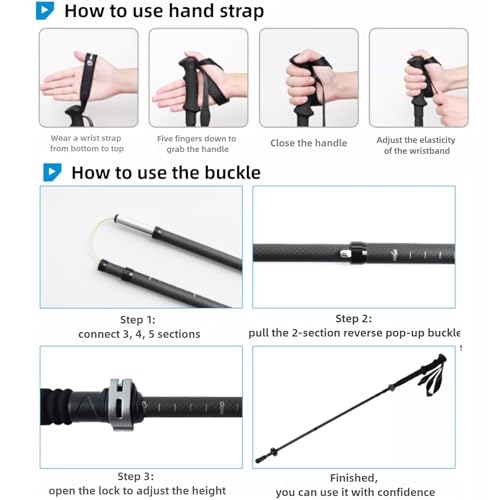2 Pack Carbon Fibre Trekking Poles - Collapsible and Telescopic Walking Poles with Quick Lock System for Men, Foldable and...
