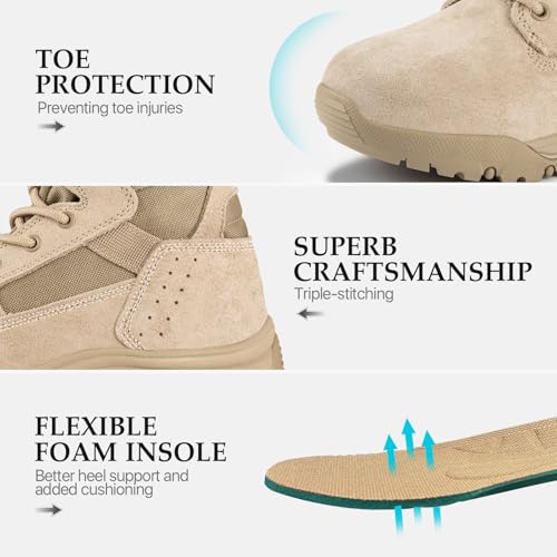 FREE SOLDIER Men's Work Tactical Boots 8 Inches Lightweight Combat Boots Durable Suede Leather Military Boot Desert Boot