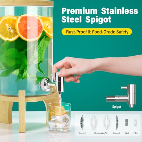 VOVUVK 1.2 Gallon Glass Drink Dispenser For Parties, beverage dispenser with Bamboo wood stand And Stainless Steel Spigot,...
