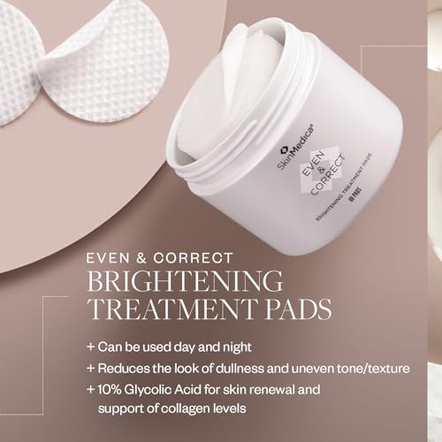 SkinMedica Even & Correct Brightening Treatment Pads For Face Exfoliating, 10% Glycolic Acid Pads That Are Retinol-Free, A...