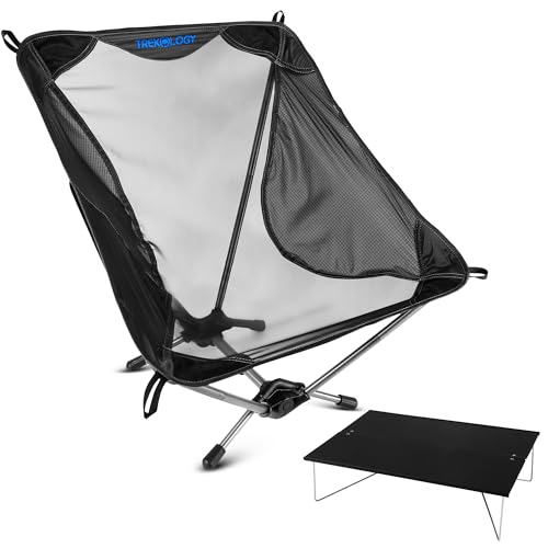 TREKOLOGY Ultralight Beach Chair & Compact Mini Camping Table Bundle - Lightweight, Portable Folding Chair & Camp Table Se...