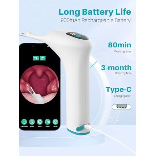 Voraiya Electronic Tonsil Stone Remover, Visible Tonsil Camera, Tonsil Stone Removal Kit with Camera and Led Light, APP WiFi Connection, Tonsil Stone Vacuum with 5 Level Oral Suction Device