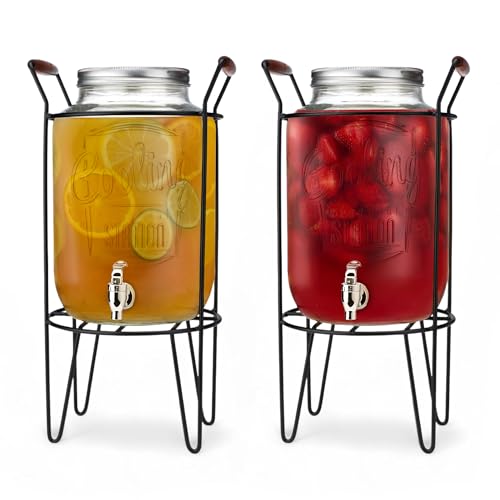 2 PACK-2 GALLON Drink Dispensers for Parties, Cooling Station Beverage Dispensers with Stand, Glass Water Jug Dispenser, 1...
