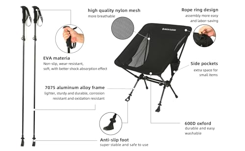 ROCK CLOUD Portable Camping Chair Ultralight Folding Chairs and Trekking Pole 2 in 1 for Outdoor Camp Hiking Backpacking L...