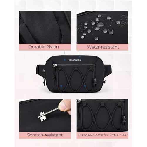 BAGSMART Fanny Packs for Women Small Belt Bag with Adjustable Strap Waist Pack for Running Workout Traveling Hiking, Black