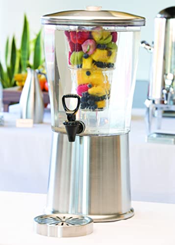 Service Ideas CBDRT3SS Beverage Dispenser, Round, 3 Gallon with Plastic Container and Optional Infuser Tube, Stainless Ste...