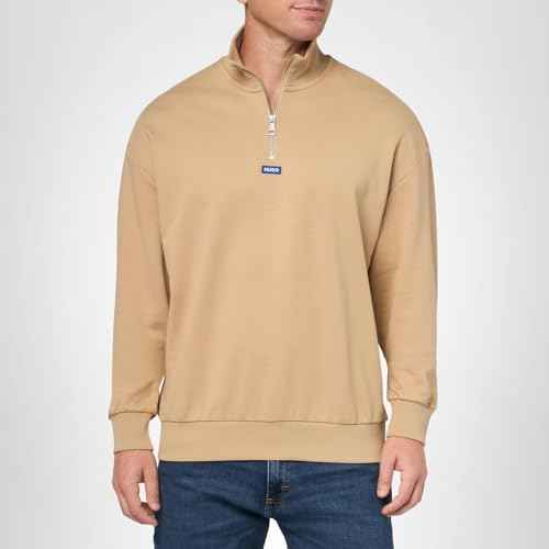HUGO Twill French Terry Quarter Zip Sweatshirt, dunes, L