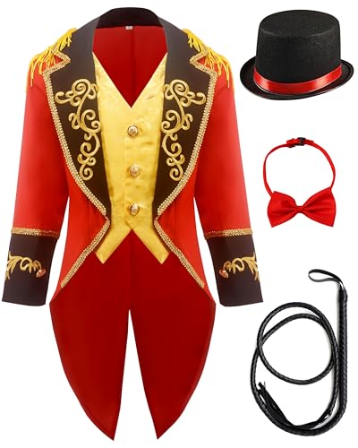 Kids Ringmaster Costume Circus Ring Master Cosplay Vest-Front Coat Outfit Halloween Dress Up 3-12 Years