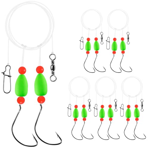 Alwonder 5-Pack Pompano Rigs Surf Fishing Rigs with Snell Floats, Saltwater Live Bait Rig Swivels Duo Lock Snaps Circle Wi...