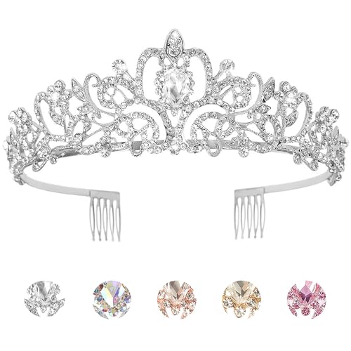 KICOSY Silver Tiara and Crown for Women - Princess Crystal Crown for Girls Birthday - Bride Tiara - Halloween