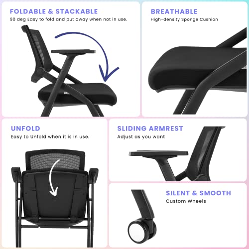 BROBRIYO 2 Pack Stackable Conference Room Chairs with Wheels and Paddle, Ergonomic Mesh Back and Arms for Meeting, Confere...