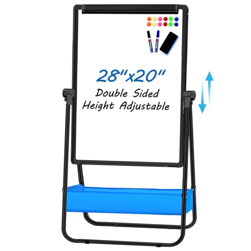 Dry Erase White Board with Stand Double Sided 28"X20" Magnetic U Standing Easel Whiteboard, Height Adjustable & 360° Rotat...