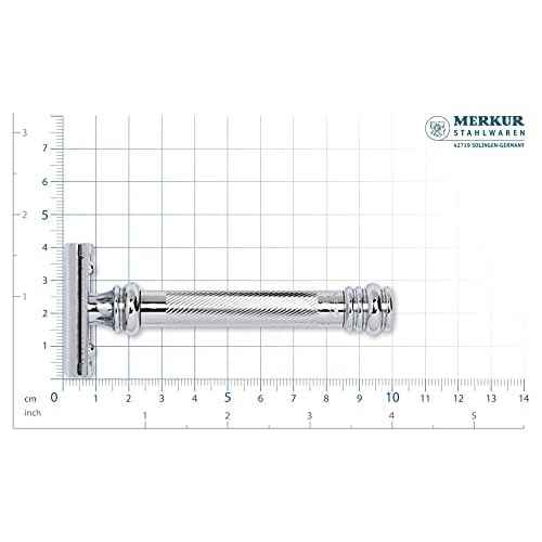 MERKUR 38C Double Edge Safety Razor - Bright Chrome, Extra Large Barber Pole Grip Brass Handle, Made in Germany, Plastic-Free, Two Piece Design, Closed Comb, Straight Bar