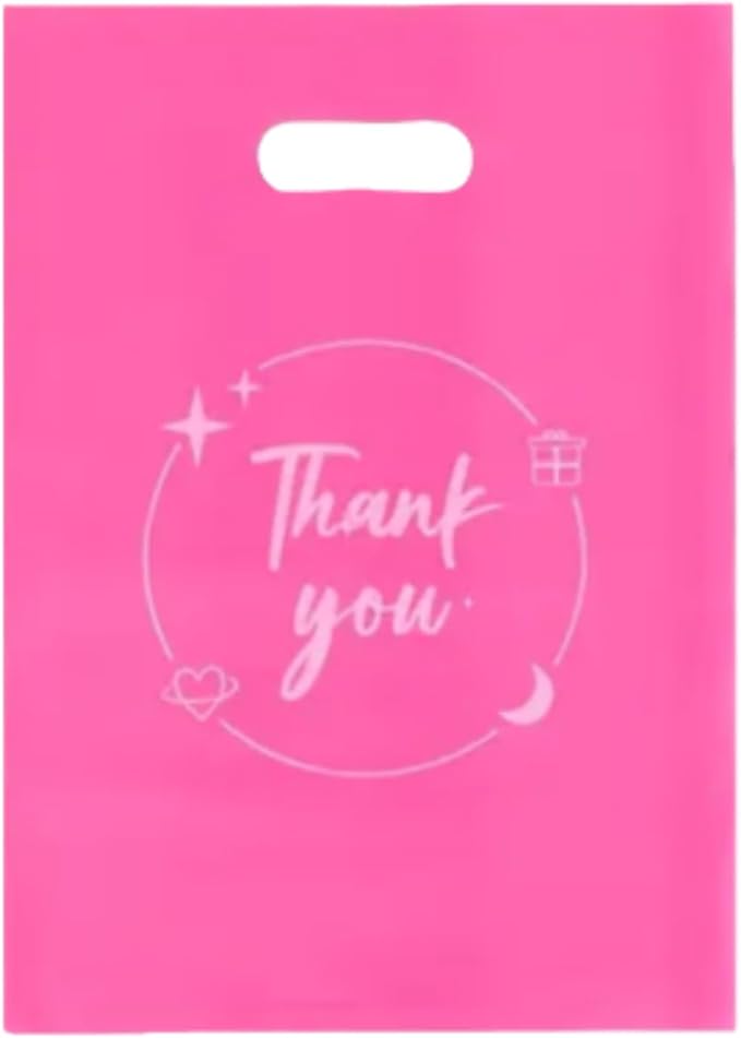 100PCS Thank You Gift bag, reusable plastic bag with suitable for boutiques,retail shopping,weddings, birthdays,Thanksgivi...