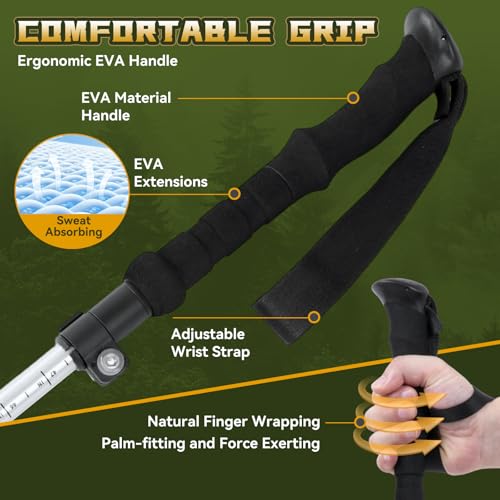 THRISTRIDE Collapsible Aluminum Single Trekking Pole(1pc) - Lightweight Hiking Stick for Women, Men & Seniors, Adjustable ...