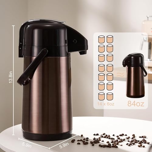 PARACITY Upgraded Airpot Coffee Carafe with Double Pump, Stainless Steel Drink Dispenser for Hot/Cold Beverage with Lazy S...