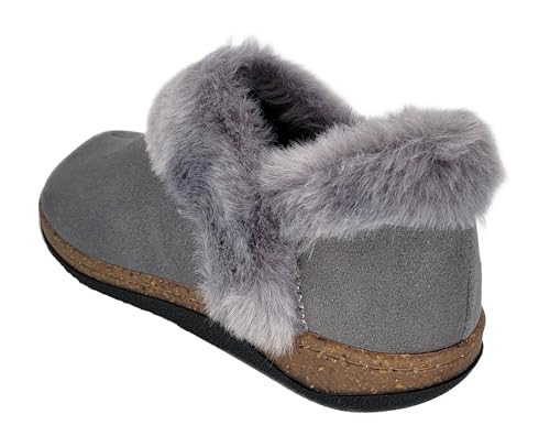 Clarks Womens Suede Leather Ankle Bootie Slipper JMH2034 - Plush Faux Fur Lined - Indoor Outdoor House Slippers For Women