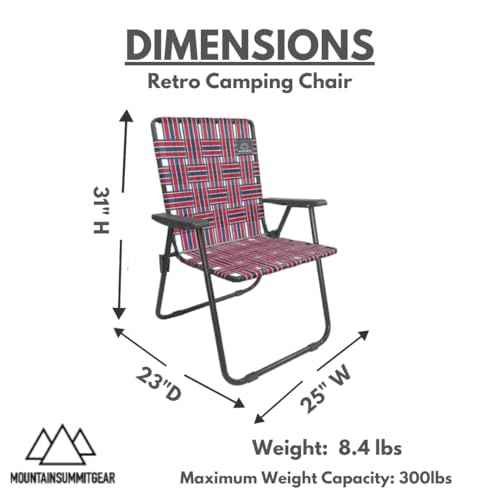 MOUNTAIN SUMMIT GEAR Retro Webbed Camping Chair - Lightweight, Foldable, Durable Steel Frame, 300lb Capacity, Vintage Red/Blue Stripes by Caddis Sports