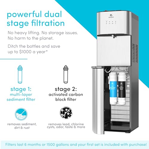Avalon Self Cleaning Bottleless Water Cooler Water Dispenser - 3 Temperature Settings - Hot, Cold & Room Water, Durable St...