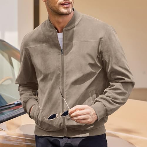 Men's Fashion Bomber Jacket, Casual Zip Up Lightweight Outerwear, Spring Fall Stand Collar Coat, for Outdoor Wear