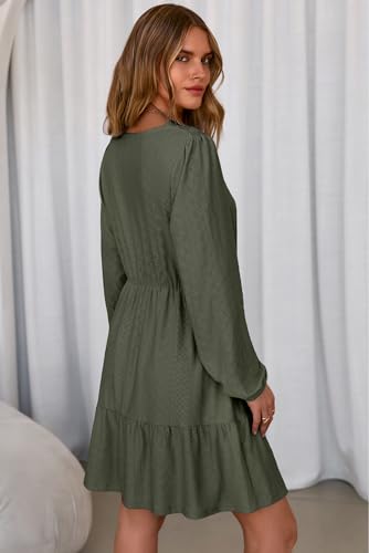 Dokotoo Spring Dresses for Women 2026 Elegant Lace Hollow Out Embroidered V Neck Long Sleeve Casual A-Line Swing Mini Dress