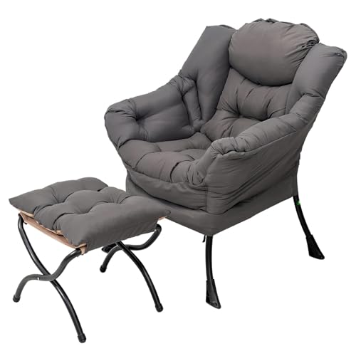Welnow Lazy Chair with Ottoman, Modern Lounge Accent Chair with Armrests and a Side Pocket, Leisure Sofa Armchair, Reading...