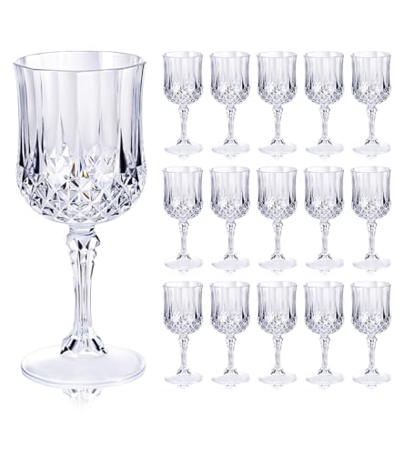 Ciaell 24PCS Plastic Wine Glasses - 7 Oz Plastic Goblets for Party - Clear Vintage Drinking Glasses - Disposable Water Gob...