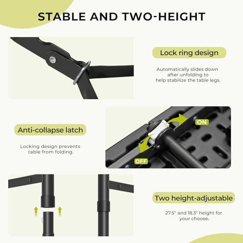 RootRise 4Ft Folding Table Adjustable Height Portable Folding Tables Heavy Duty 400 lbs Capacity, Wood Grain Tabletop for ...