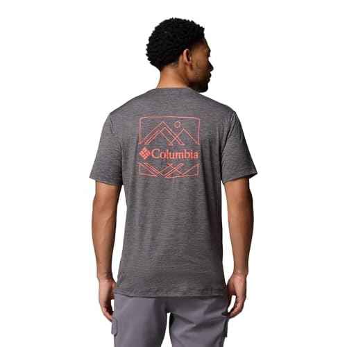 Columbia Mens Kwick Hike Back Graphic Short Sleeve Tee, Black Heather/Linescape, Medium