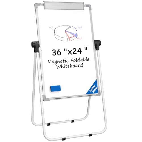 MaxGear Easel Whiteboard 36" x 24" Magnetic Portable Dry Erase Board, Foldable Double-Sided White Board with Stand Height ...