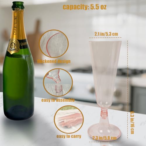 GQYJENTLX Champagne Flutes Plastic,25 Pack Disposable Champagne Glasses,Clear Stemless Shot Cocktail Martini Wine Glasses,...