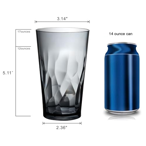 JGIRL Unbreakable Plastic Drinking Glasses, Set of 6, Shatterproof Drinking Cups, Plastic glass cup,16 oz plastic Tumbler ...