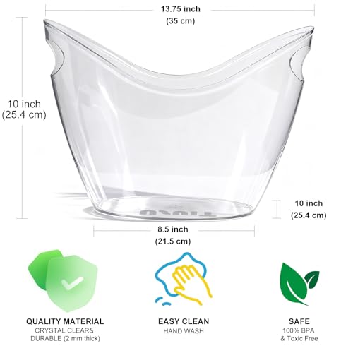 USUIT 8-Litre Ice Bucket for Parties 2 Pieces (in 1 Package), Clear, Portable Drink Bucket for Cocktail/Champagne/Beverag...
