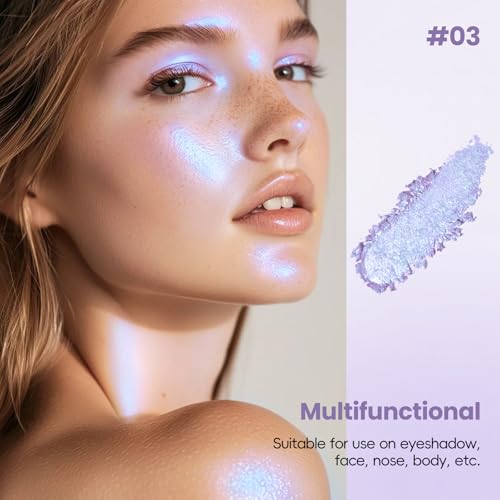 HOSAILY Holographic Blue Purple Glitter Eyeshadow, Multichrome Shimmer Color Shifting Single Eyeshadow, Chameleon Metallic...