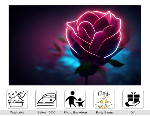 5x3ft Neon Rose Photography Backdrop Dark Purple Floral Design with LED Light Effect Background for Wedding Birthday Day B...