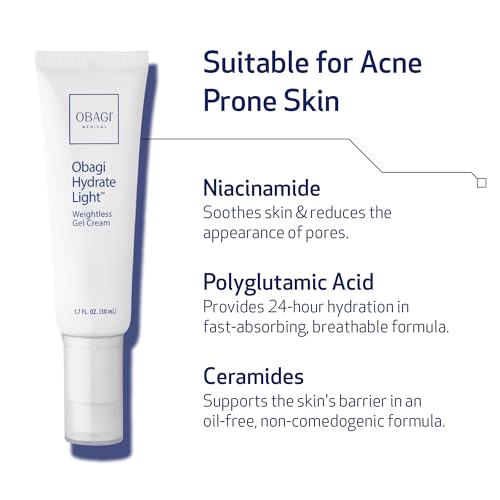 Obagi Hydrate Light Oil-Free Moisturizer – Fast-Absorbing, Lightweight Gel for Acne-Prone Skin – Non-Comedogenic, Hypoalle...
