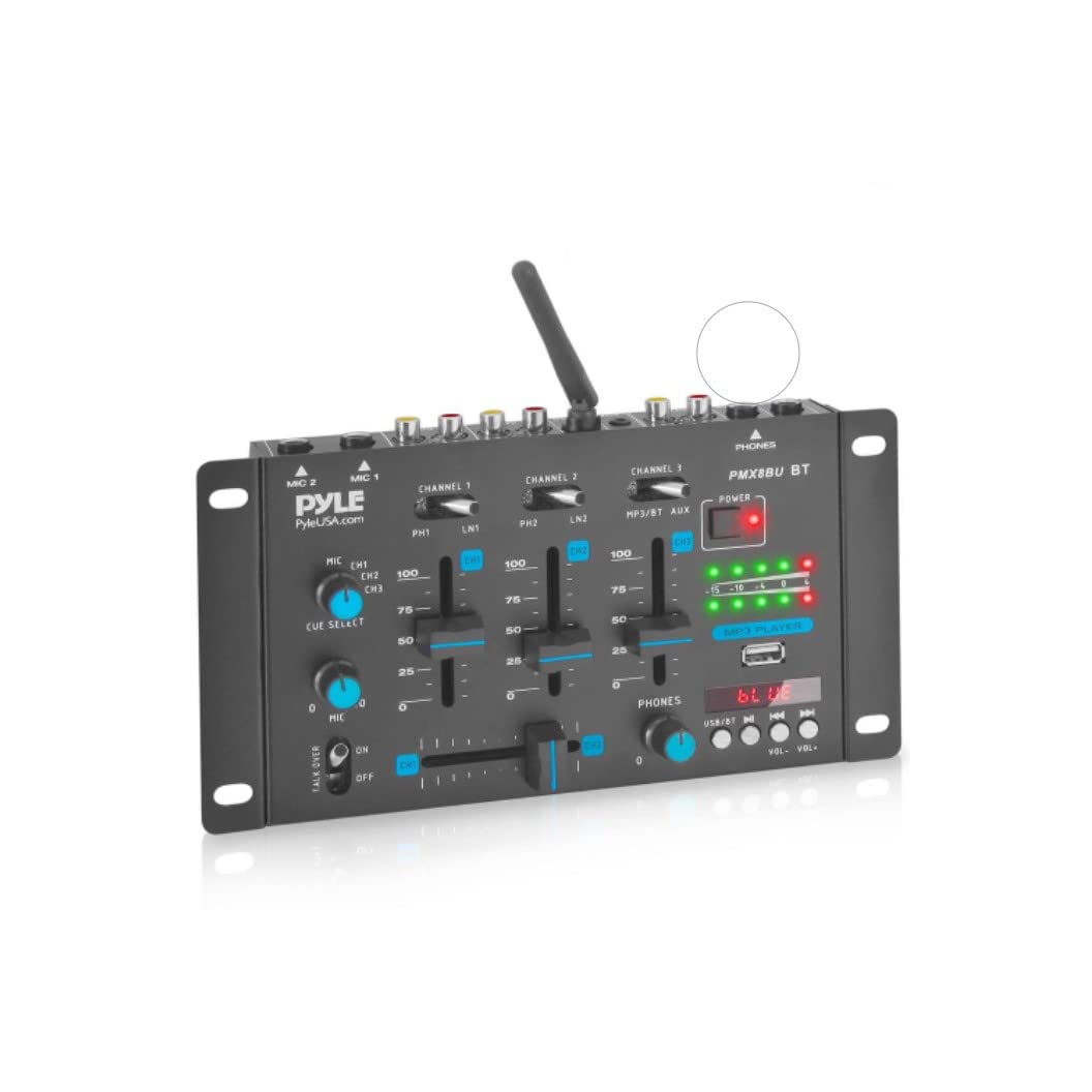Pyle Wireless Dj Audio Mixer - 3 Channel Bluetooth Compatible Dj Controller Sound Mixer, Mic-Talkover, Usb Reader, Dual Rca Phon