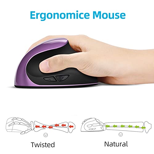 Woddlffy Ergonomic Mouse Wireless, Vertical Mouse Right Handed Small Mouse with 6 Buttons 1000/1200/1600 for Laptop,Deskto...