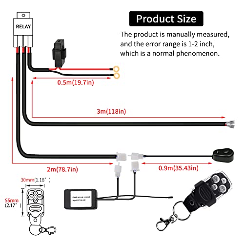 LED Lights Bar Remote Control Wiring Harness Kit 1 Leads DC12V On-Off Switch Power Relay Blade Fuse 14AWG Core Cable Wirin...