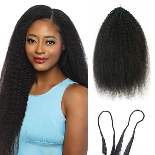 Knotless Pre-Separated Crochet Hair Extensions Kinky Straight 100% Human Hair Feather Crochet Braid Hair Extensions Natural Color 18Inch 60g