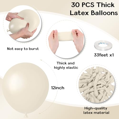 Jobkoo White Sand Balloons, 12 Inch 30 Pcs Beige Balloon Boho White Latex Cream Balloons Matte Off White Sand Neutral Heli...