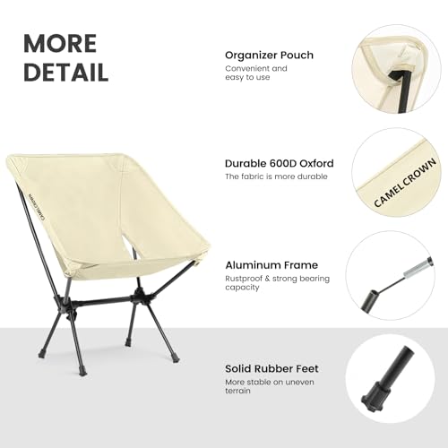 CAMEL CROWN Portable Camping Chair Folding Compact Lawn Lightweight Backpacking Chair with Carry Bag for Outdoor Hiking Be...