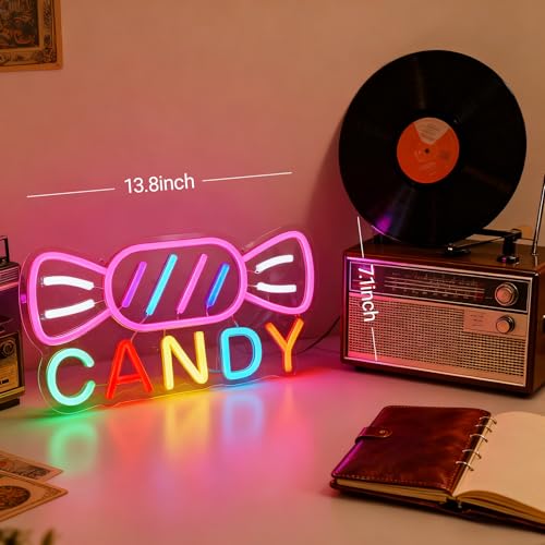 NAIYISI Candy Neon Sign for Wall Decor Candyland Party Decorations, Candy Bar Sign, Store Logo, Birthday Decorations, Cand...