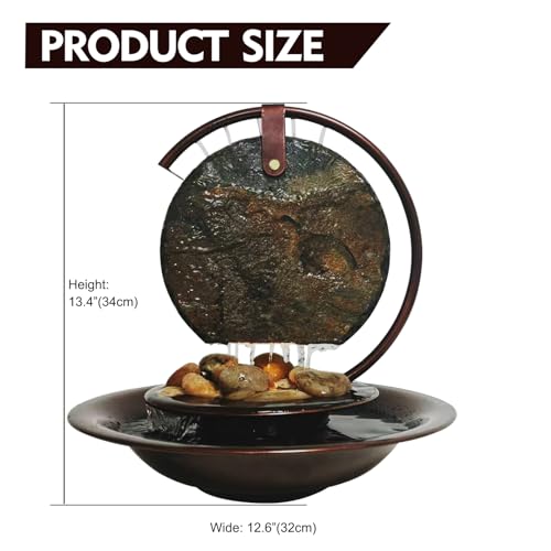 Pamopamo Indoor Tabletop Waterfall Moon Fountain, Home Décor Soothing Rain Sound Meditation Relaxing Fountains, Nature Sla...