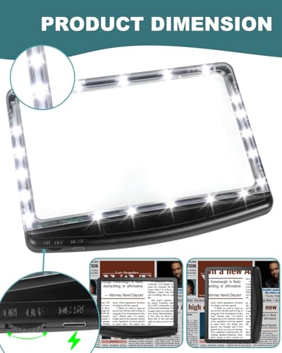 AKKYCVS 5X Rechargeable Magnifying Glass for Reading, Large Bright LED Lighted Full Page Magnifier, Lightweight Rectangula...