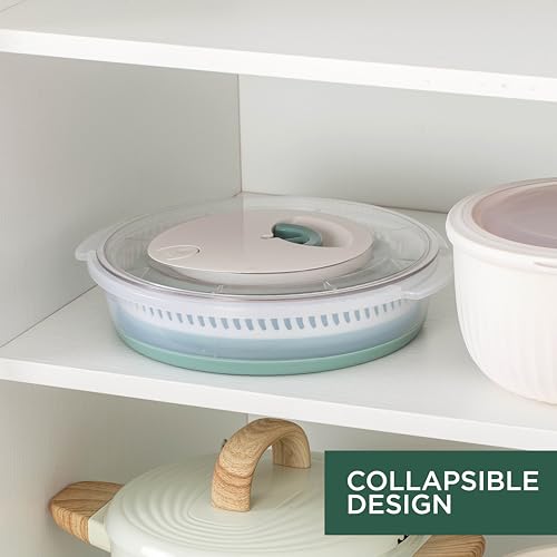 COOK WITH COLOR Collapsible Salad Spinner - 4 QT Space Saving Lettuce Dryer with Folding Collapsible Colander Great for Wa...