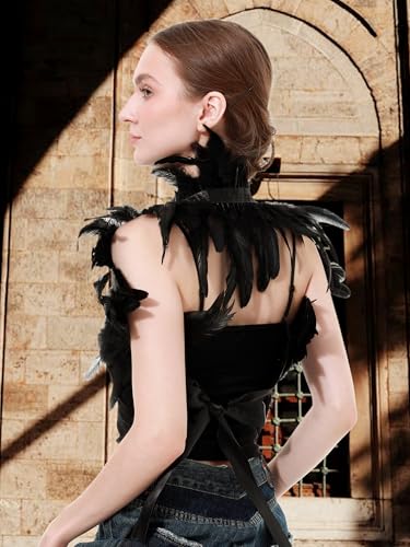 Women Feather Shawl Gothic Collar Cape Halloween Angel Demon Cosplay Party Costume