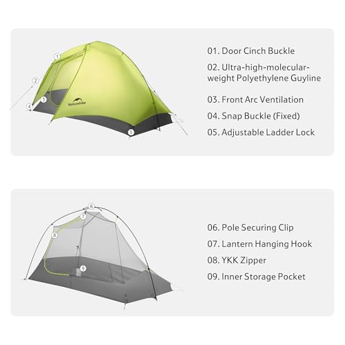 Naturehike Star Trail 2.3lb One Person Tent, Easy Setup, Compact, Spacious, Ultralight 1 Person Backpacking Tent for Campi...