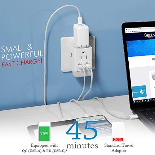 Ceptics European Plug Adapter 2 Pack Set, Qc 3.0 & Pd, Safe Dual Usb & Usb-C - 2 Usa Socket - Compact & Powerful - Type C (Europ