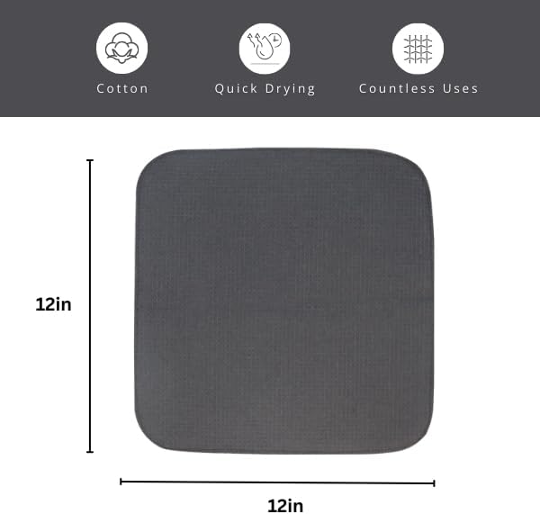 PurpleEssences Dish Cloths and Dish Rags - 6 Pack Waffle Weave Solid Kitchen Dish Wash Cloths, 100% Cotton, 12 x 12 Inches, Ultra Soft Absorbent Quick Drying - Christmas Holiday Winter - Dark Grey